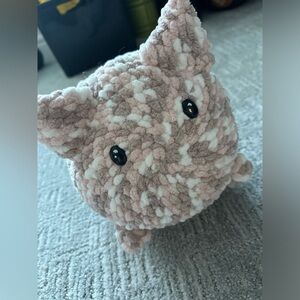 Hand Crochet Stuffed Cat Pink White Brown